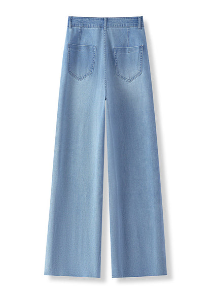 Organic Blue Embroidered Pockets Denim Pants Fall