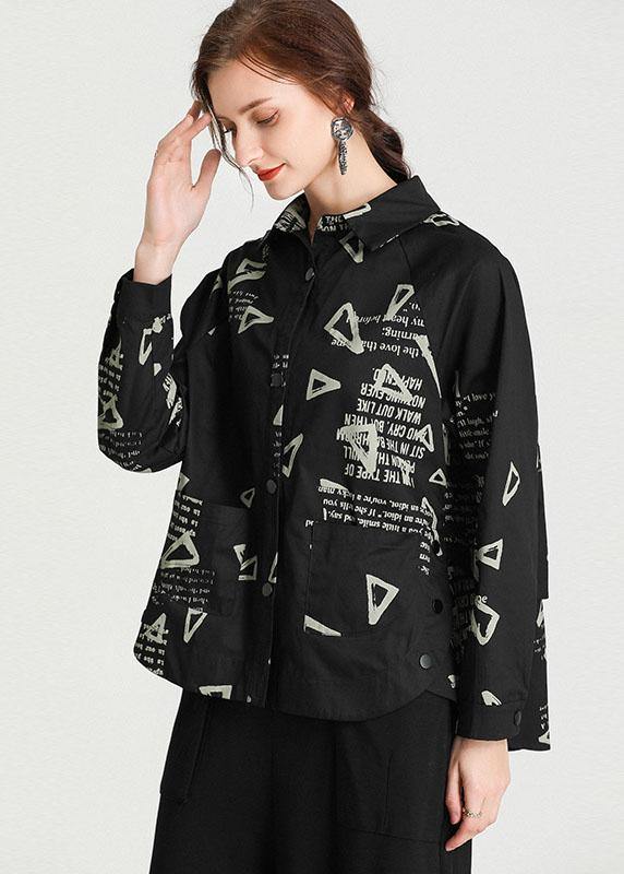 Black Peterpan Collar Pockets Fall Cotton Shirt Tops Long Sleeve