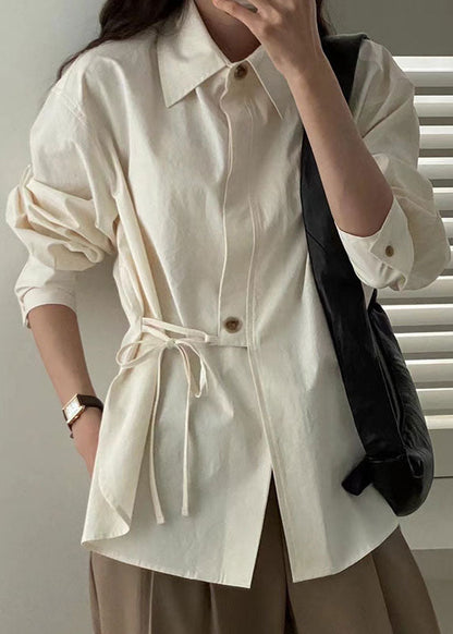 Khaki Patchwork Button Tie Waist Shirt Long Sleeve