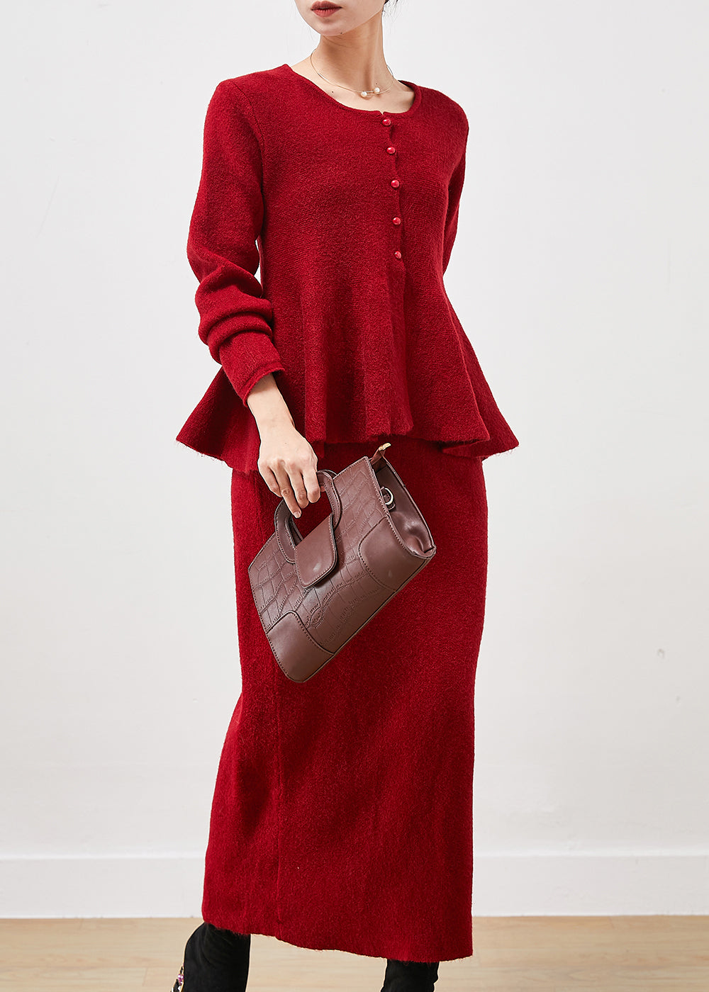 Red Exra Large Hem Silm Fit Knit Two Piece Set Outfits Spring