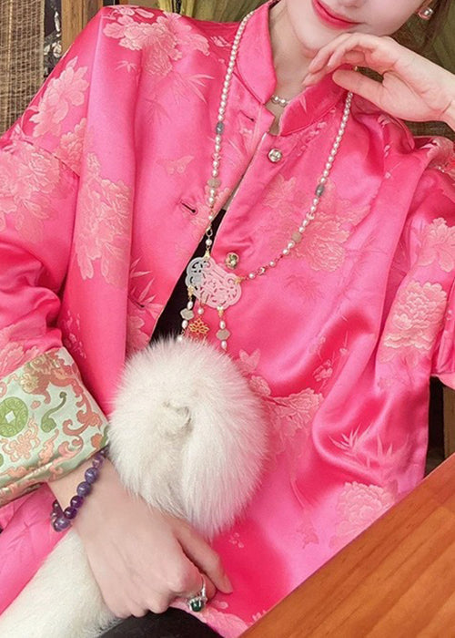 New Rose Button Wear on Both Sides Silk Coats Long Sleeve