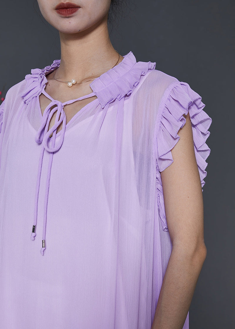 Lavender Ruffled Chiffon Long Dress Two-piece Set Summer