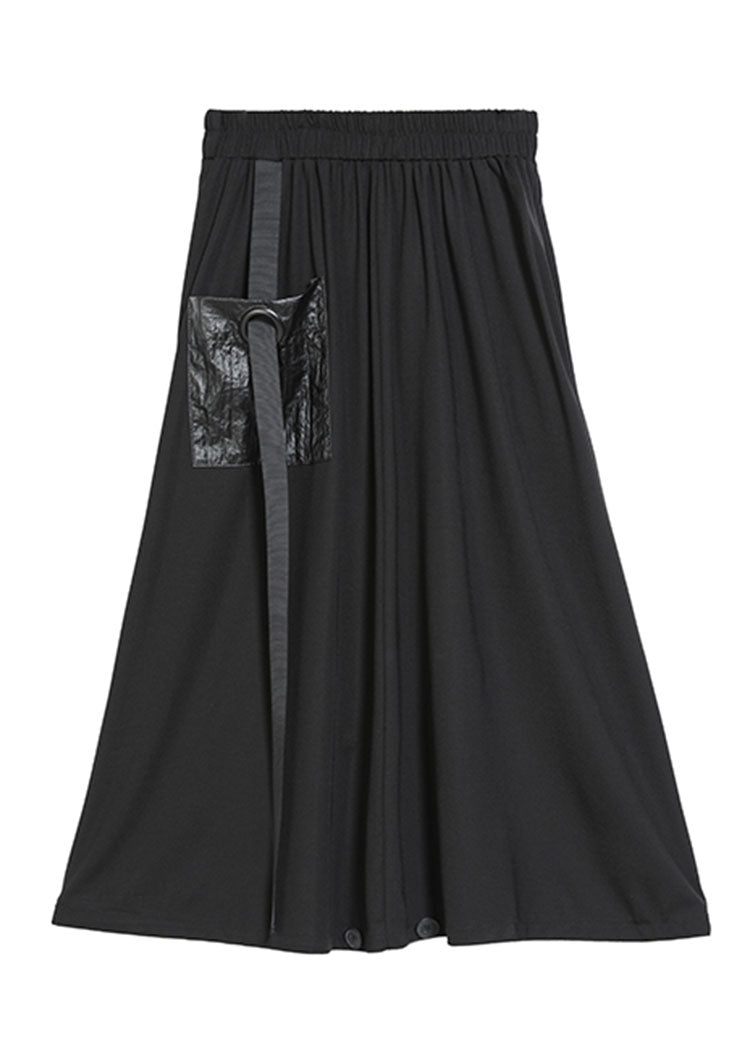 Classy Black Pockets Patchwork Fall Skirt