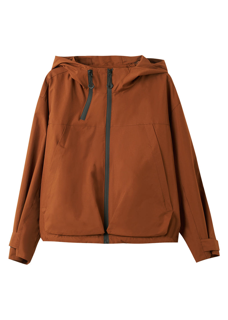 Caramel Zippered Patchwork Hooded Coats Fall