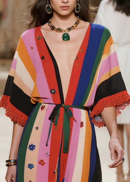 Colorblock Oversized Patchwork Flower Chiffon Cardigan Summer