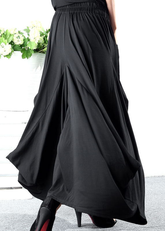 Style Black Asymmetrical Pockets Cotton Pants Spring