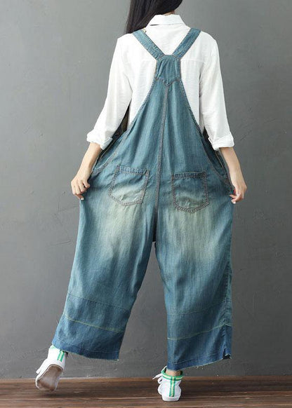 Handmade Blue Pockets Embroideried Button Fall Cotton Romper Outfit