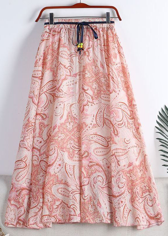 Green Print Elastic Waist Tie Waist Chiffon a Line Skirt Summer
