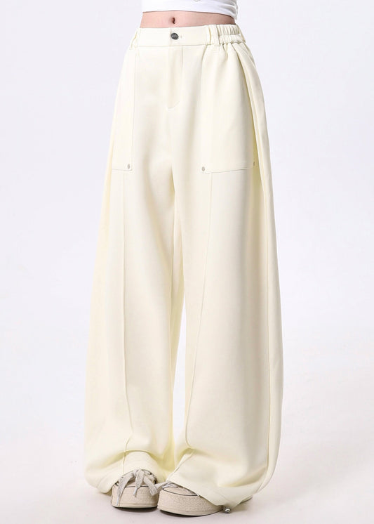 French Apricot Oversized Cotton Wide Leg Pants Spring