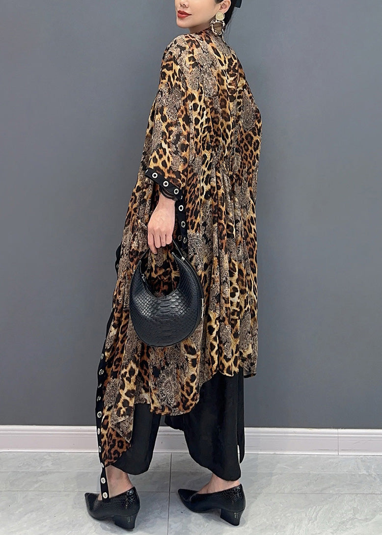 Summer Leopard Cardigan Asymmetrical Design Long Sleeve