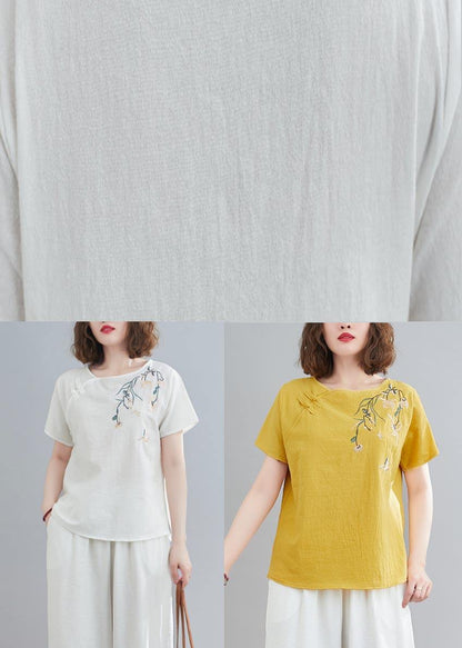 Diy Yellow Oriental Cotton Linen Summer Tops