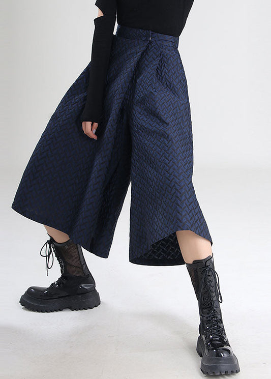 Navy Jacquard Pockets Crop Pants Spring