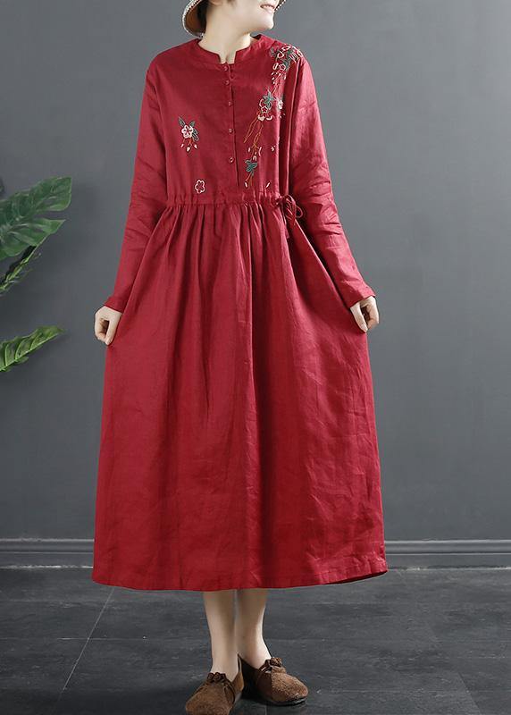 Green Embroidery Long Shirts Drawstring Dresses