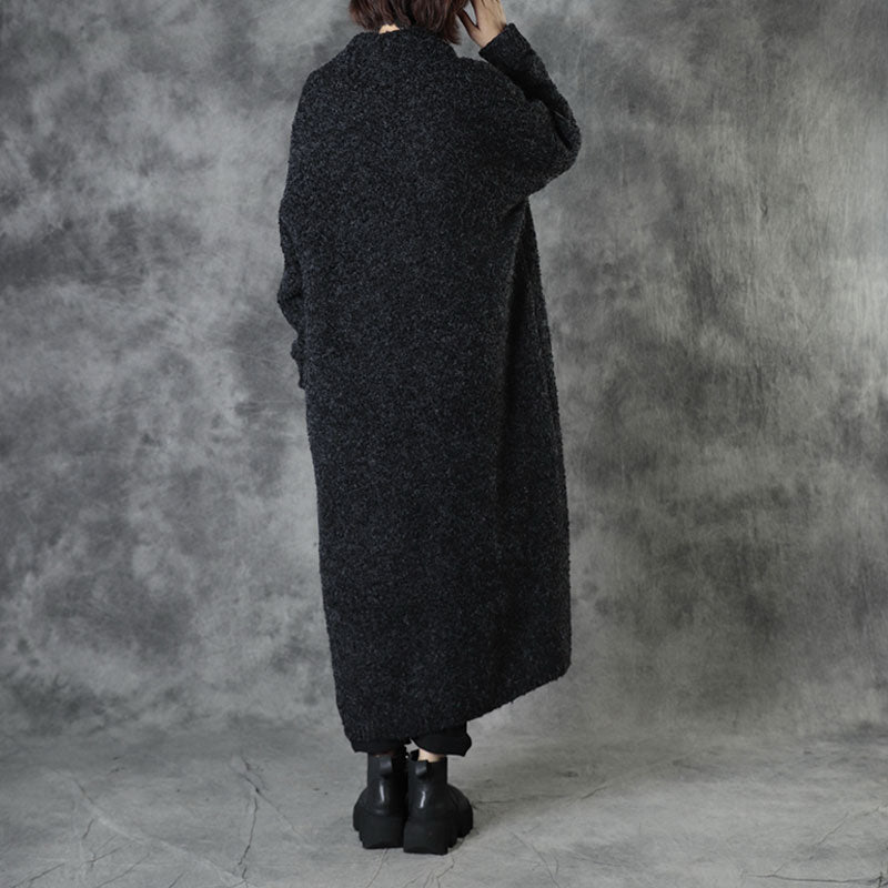 Black Loose Pockets Fall Sweaters Coat