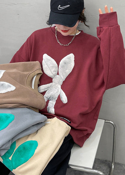 Grey O-neck Character Print Pullover Long Sleeve