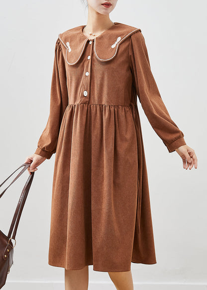 Chocolate Oversized Butterfly Collar Corduroy Party Dress Fall