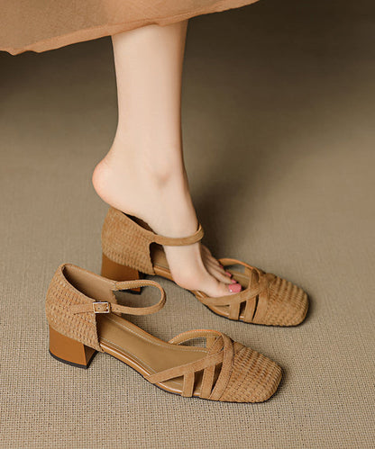Buckle Strap Splicing Chunky Sandals Caramel Suede