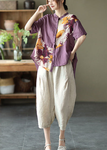 Diy Purple Button Patchwork Fall Half Sleeve Top