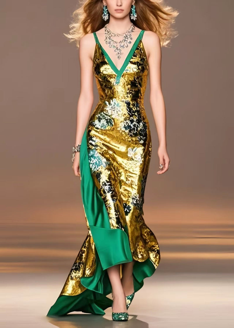 Golden Print Asymmetrical Exra Large Hem Vestidos Dress Summer