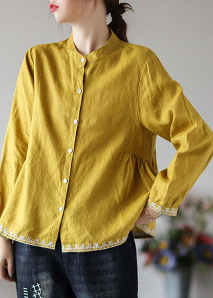 Organic Blue Loose Button Fall Long Sleeve Blouses