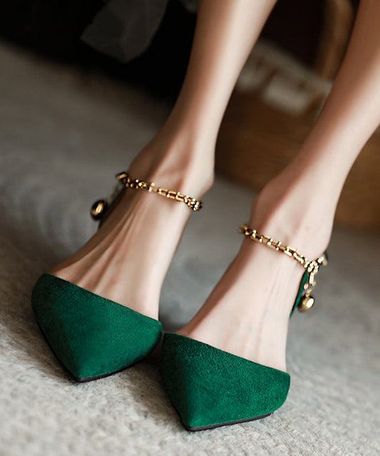 Green Suede High Heels Chain Linked Splicing