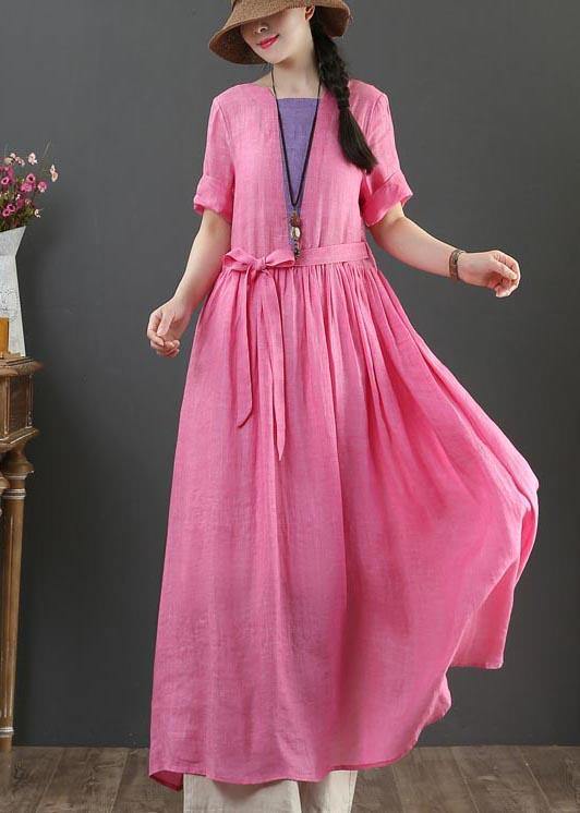 Style Rose O-neck Long Maxi Summer Linen Dress