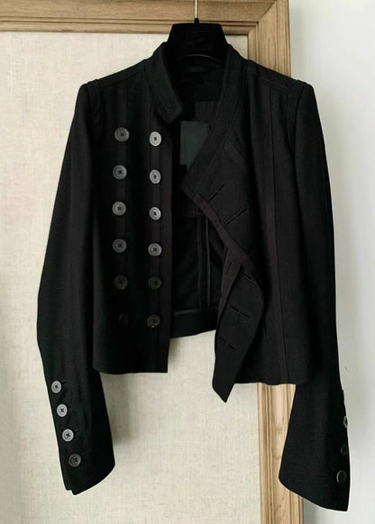 Black Button Patchwork Cotton Coat Long Sleeve Fall