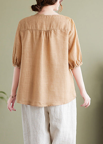 Khaki V Neck Cotton T Shirt Half Sleeve