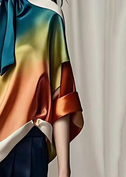 Multi Turtleneck Gradient Color Silk Top Fall (ships in 24hrs)