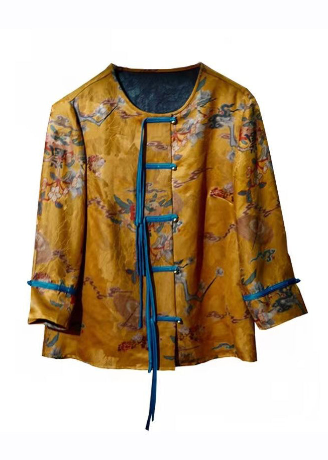 Gold Print Button Silk Coats Bracelet Sleeve
