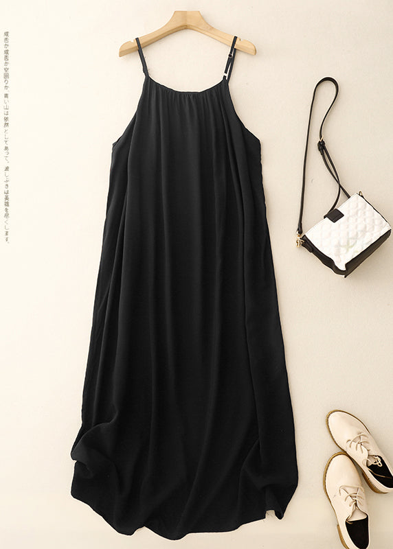 Black Oversized Chiffon Spaghetti Strap Dress Summer