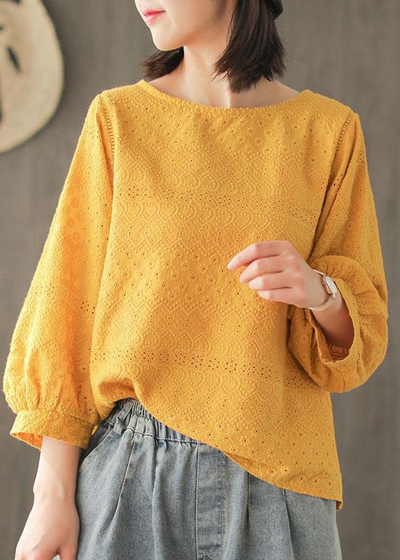 Purple Embroideried Lantern Sleeve Asymmetrical Design Cotton Blouse Top Summer