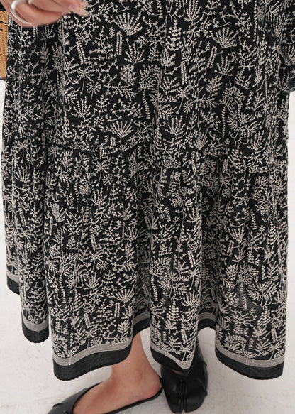 Black Embroidered Tasseled Cotton Dress Bracelet Sleeve