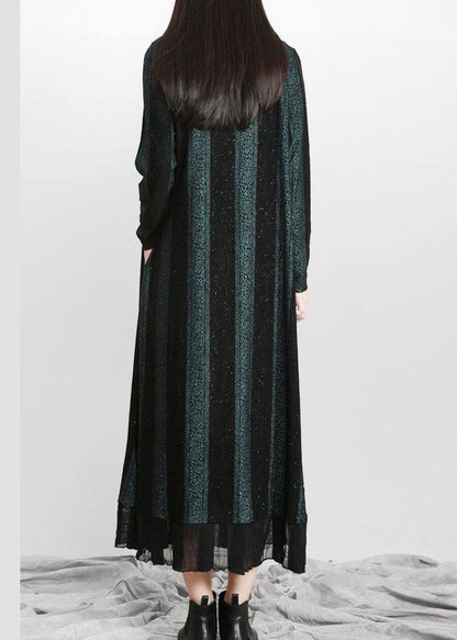 Blue Striped Patchworkchiffon Fall Long Dresses