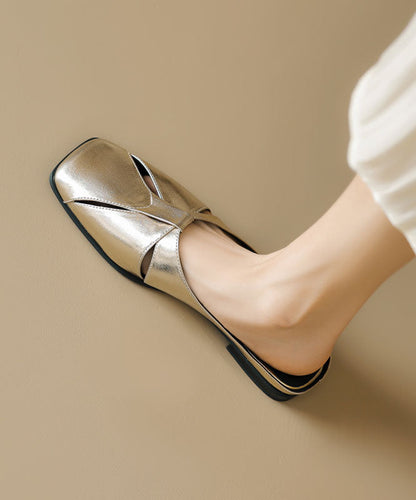 Slide Sandals Hollow Out Splicing Gold Faux Leather