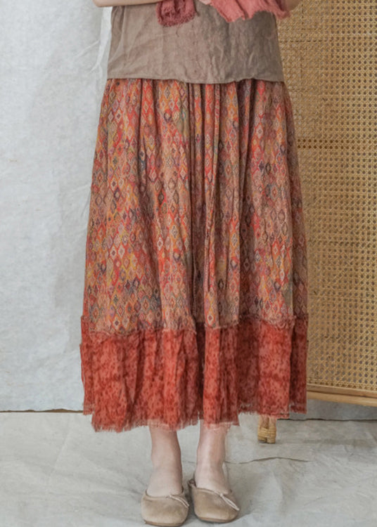 Fine Colorblock Elastic Waist Drawstring Plaid Patchwork Cotton Skirt Spring