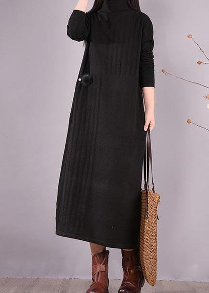 High Neck Spring Wardrobes Sleeve Black Robe Dress