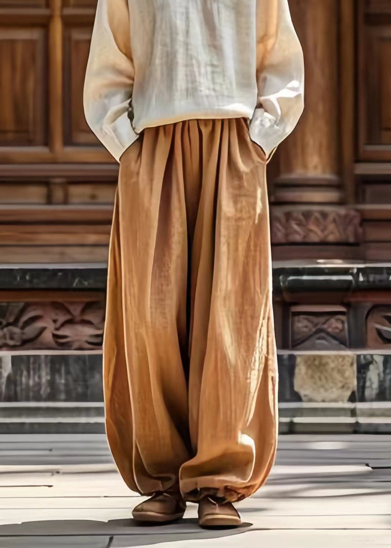 Khaki Pockets Tie Waist Wide Leg Pants Summer
