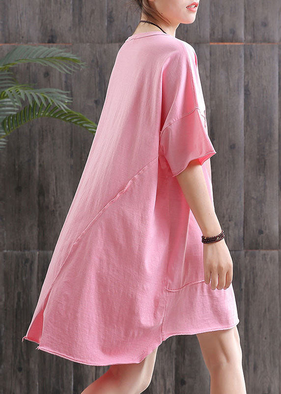 Diy Grey O-neck Print Asymmetrical Design Fall Dress Half Sleeve