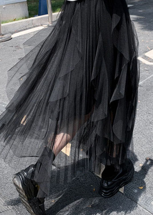 Black Asymmetrical Tulle Skirt Spring