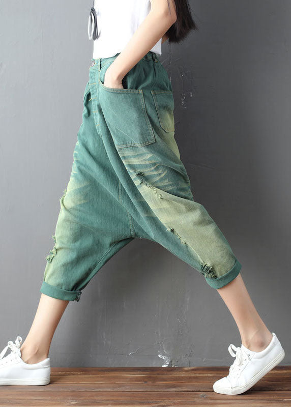 Green Pockets Hole Harem Pants Spring