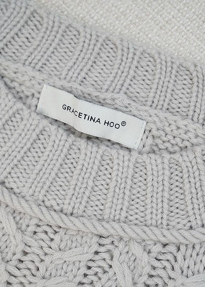 Grey Hollow Out Woolen Knit Sweaters Spring