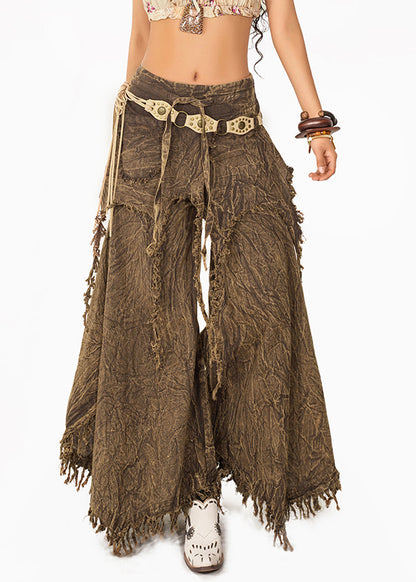 Coffee High Waist Tassel Wide Leg Pants Summer