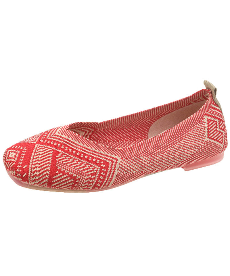 Comfy Flat Shoes Red Knit Fabric Boutique Print Flat Shoes for