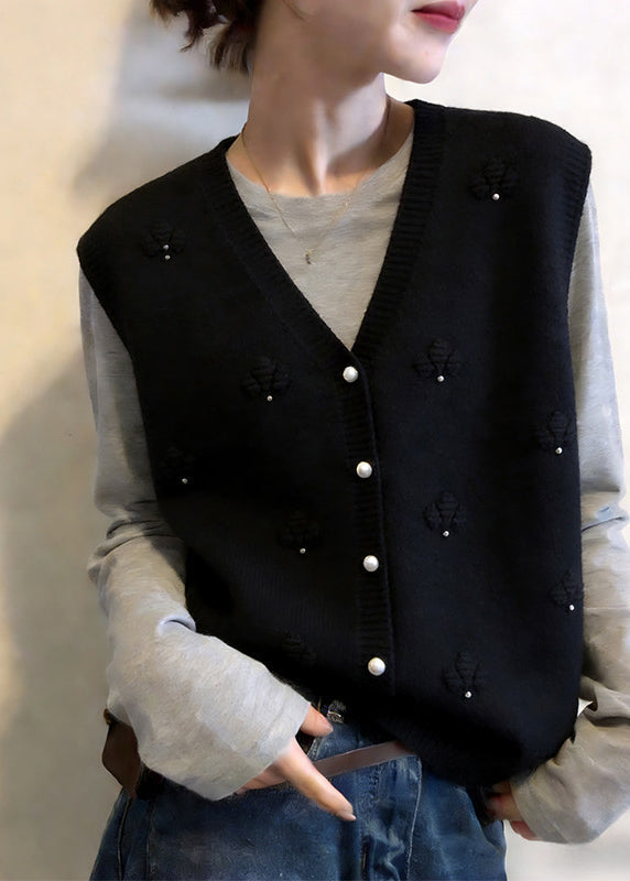 Modern Apricot V Neck Button Cotton Knit Waistcoat Sleeveless