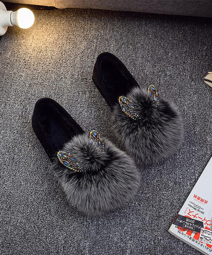 Purple Flat Shoes for Splicing Fuzzy Fur Zircon