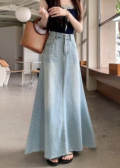 Blue Exra Large Hem Denim a Line Skirt Fall