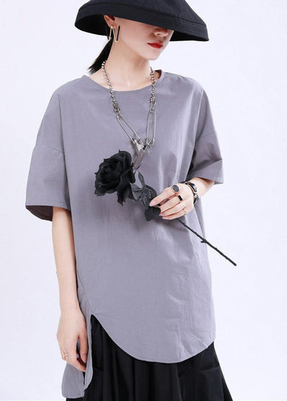 Classy Grey Low High Design Cotton T-shirt Summer