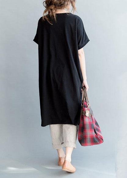 Diy Black Side Open Letter O Neck Vacation Cotton Dresses