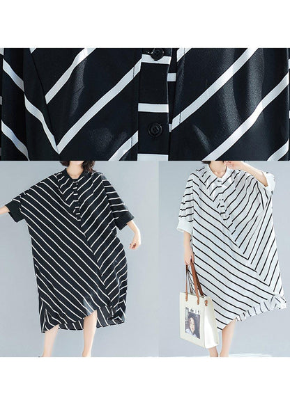 100% White Striped Tunic Dress Asymmetric Spring Dress